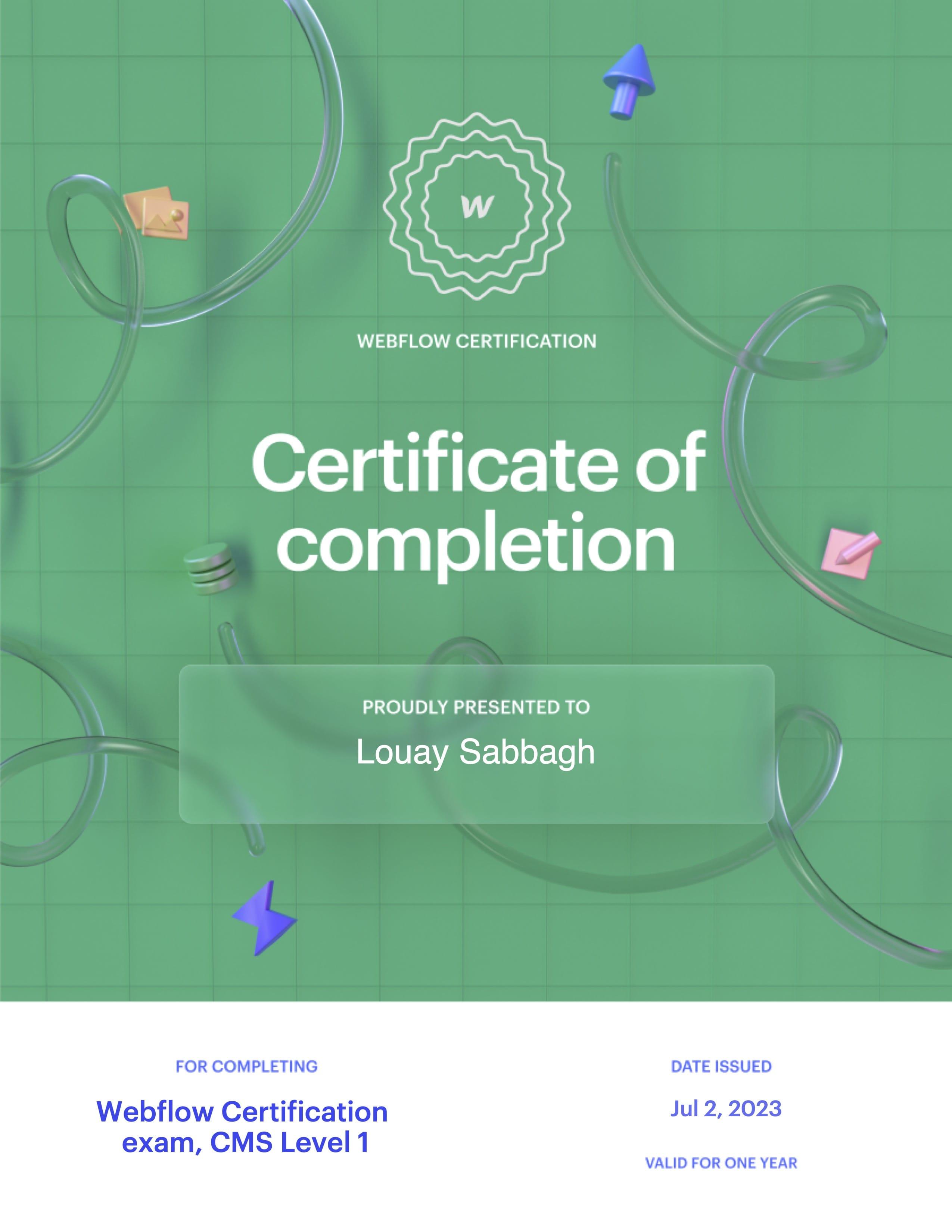 Webflow CMS Level 1 certification